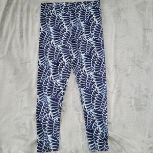 Ed Hardy Womens Large Blue White Feather Print Leggings Performance Stretch Y2K
